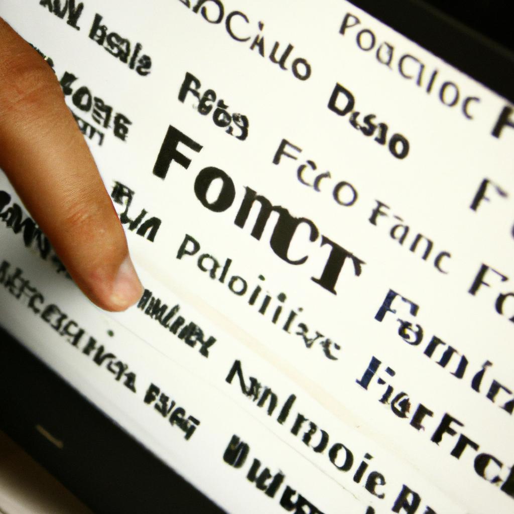 Person selecting fonts on computer