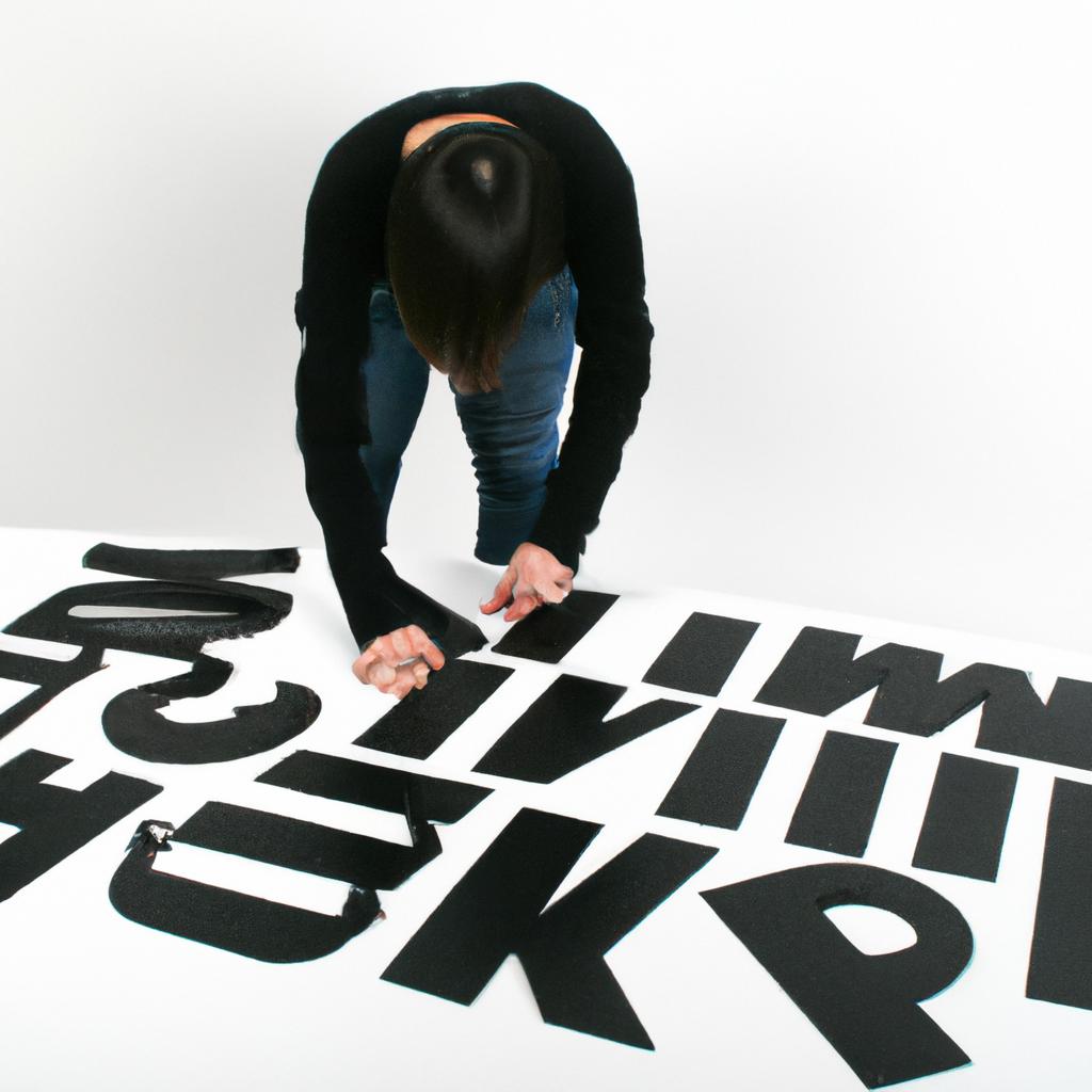 Person arranging typographic elements